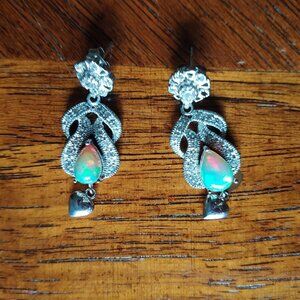 NEW STERLING SILVER BURSTING WITH COLOR FIERY OPAL DANGLE EARRINGS POST